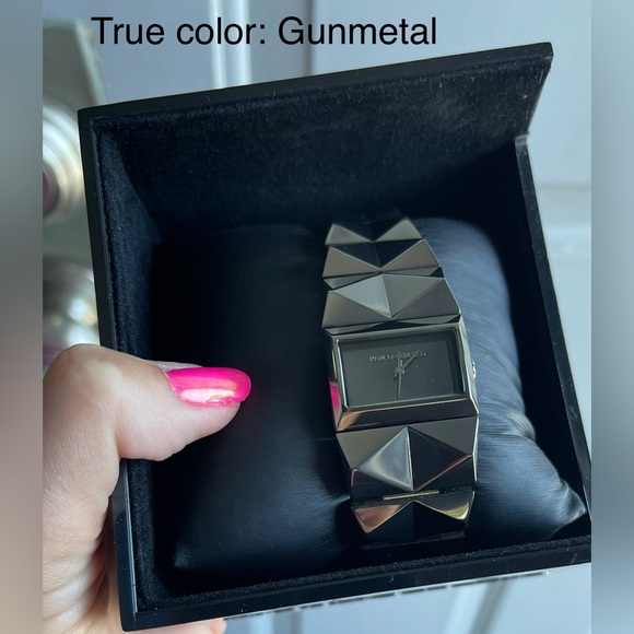 Karl Lagerfeld SS Watch Gunmetal Small 6” or less Pyramid shapes NWT Unisex - Picture 14 of 16